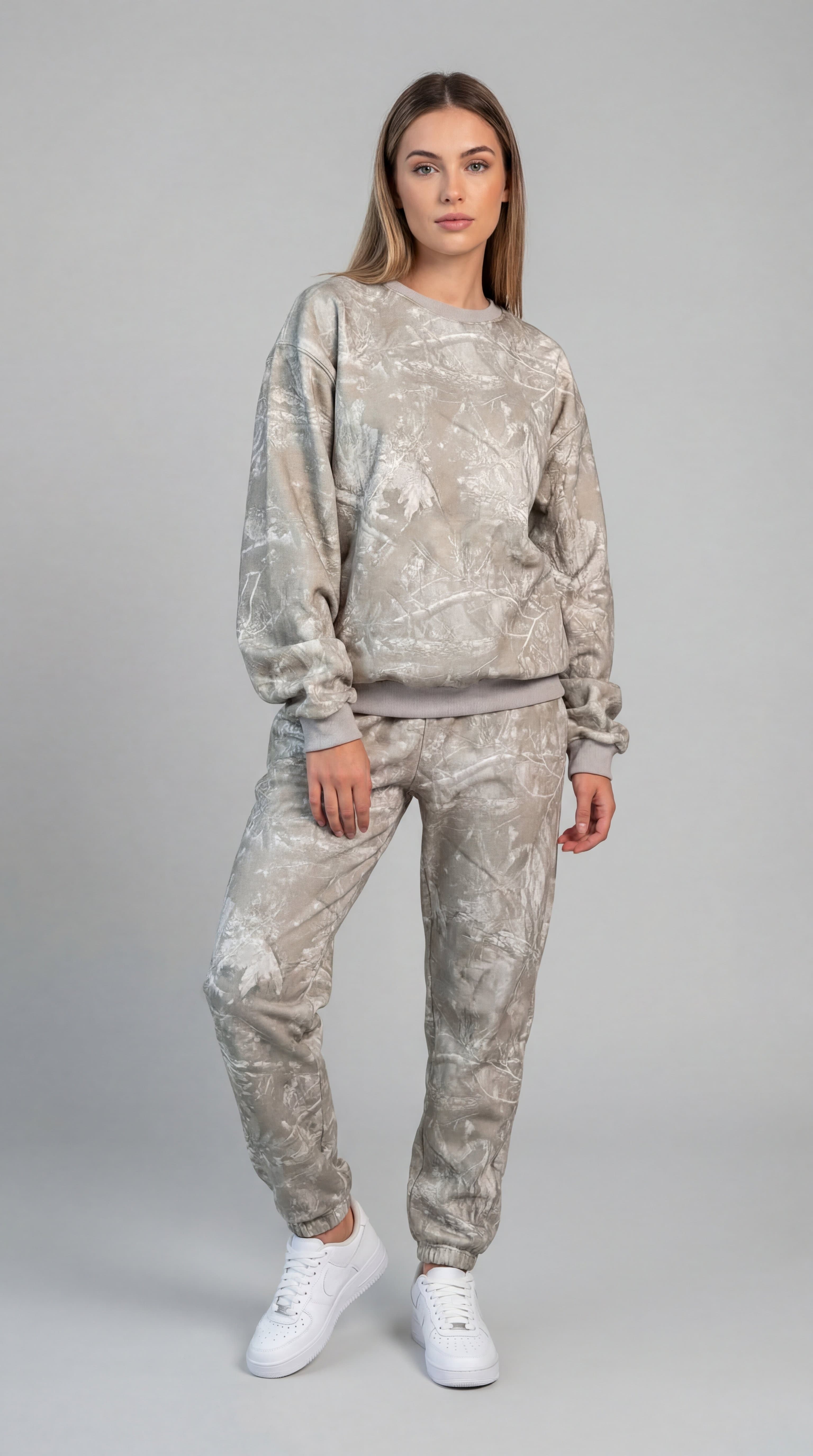 Birch camo jogger set — full outfit
