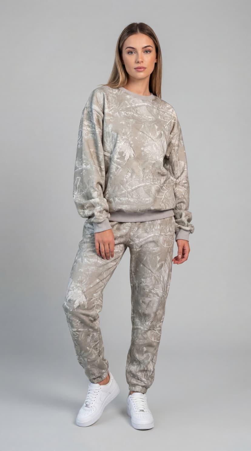 Birch camo jogger set — full outfit