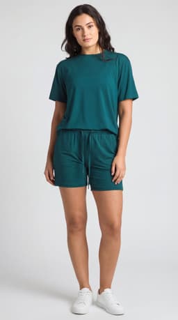 Teal crewneck T-shirt and drawstring shorts set
