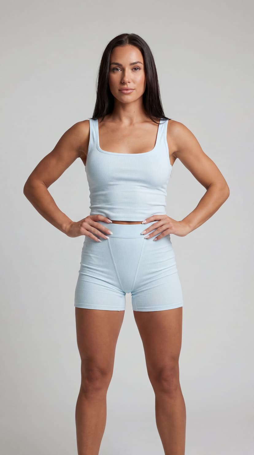 Light blue ribbed sports tank and shorts set